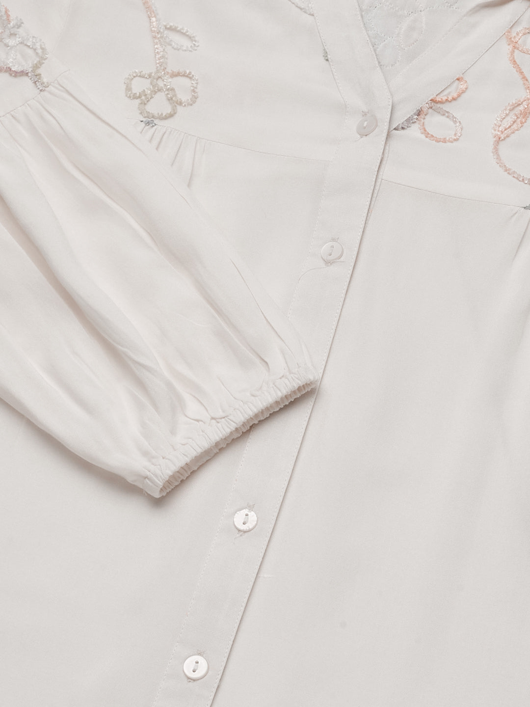 Designer White Embroidered Rayon Shirt for Women