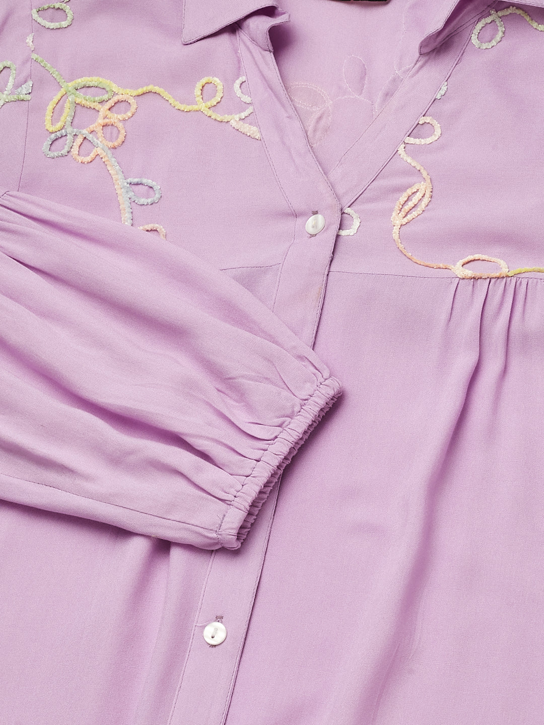Designer Lavender Embroidered Rayon Shirt for Women