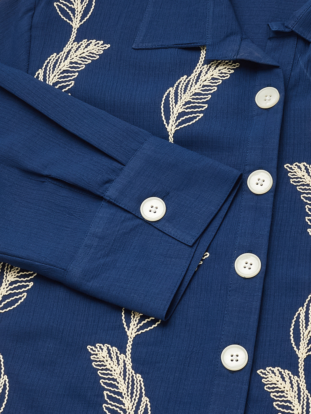 Royal Blue Embroidered Viscose Blend Shirt for Women