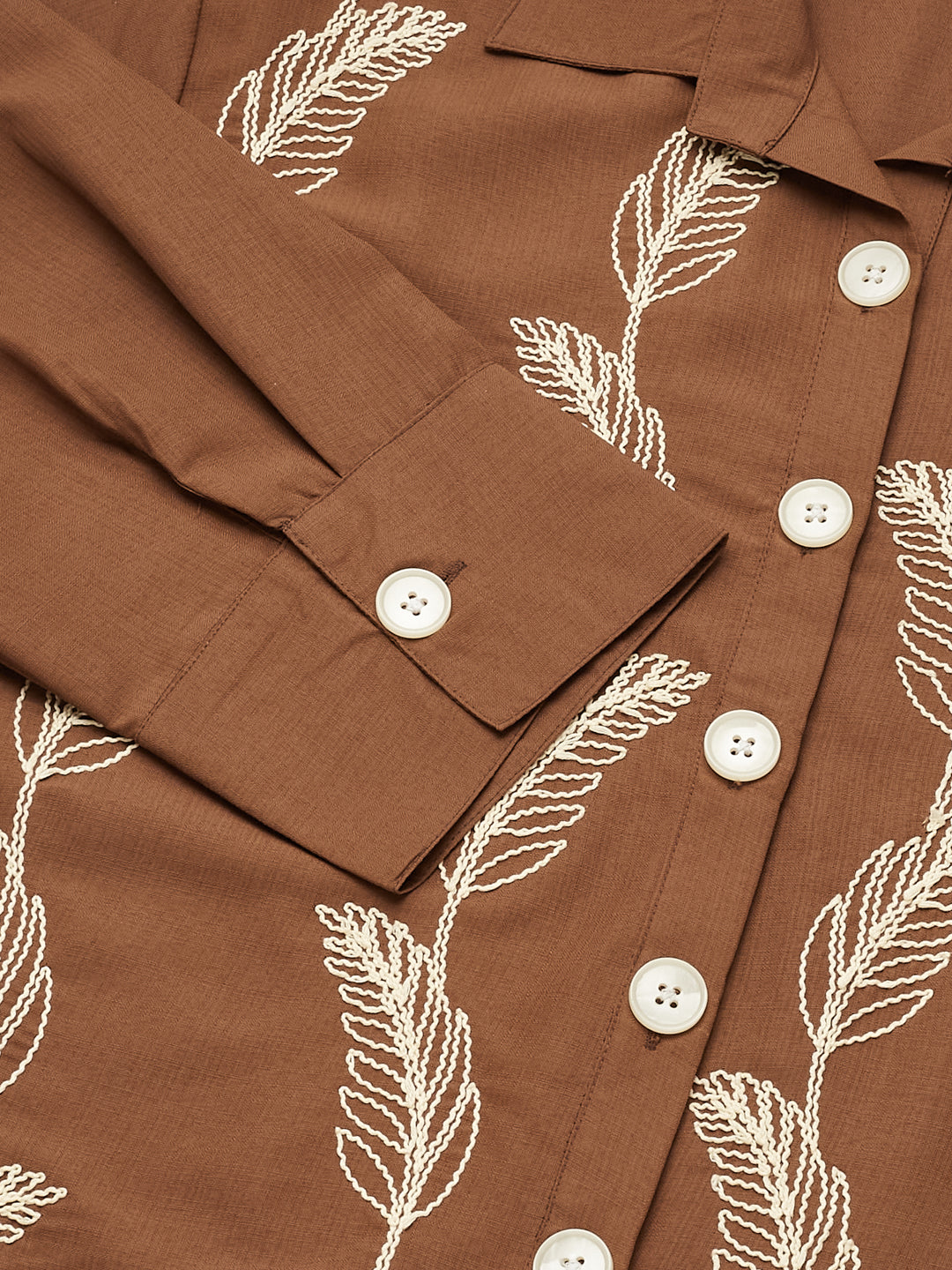 Caramel Embroidered Viscose Blend Shirt for Women