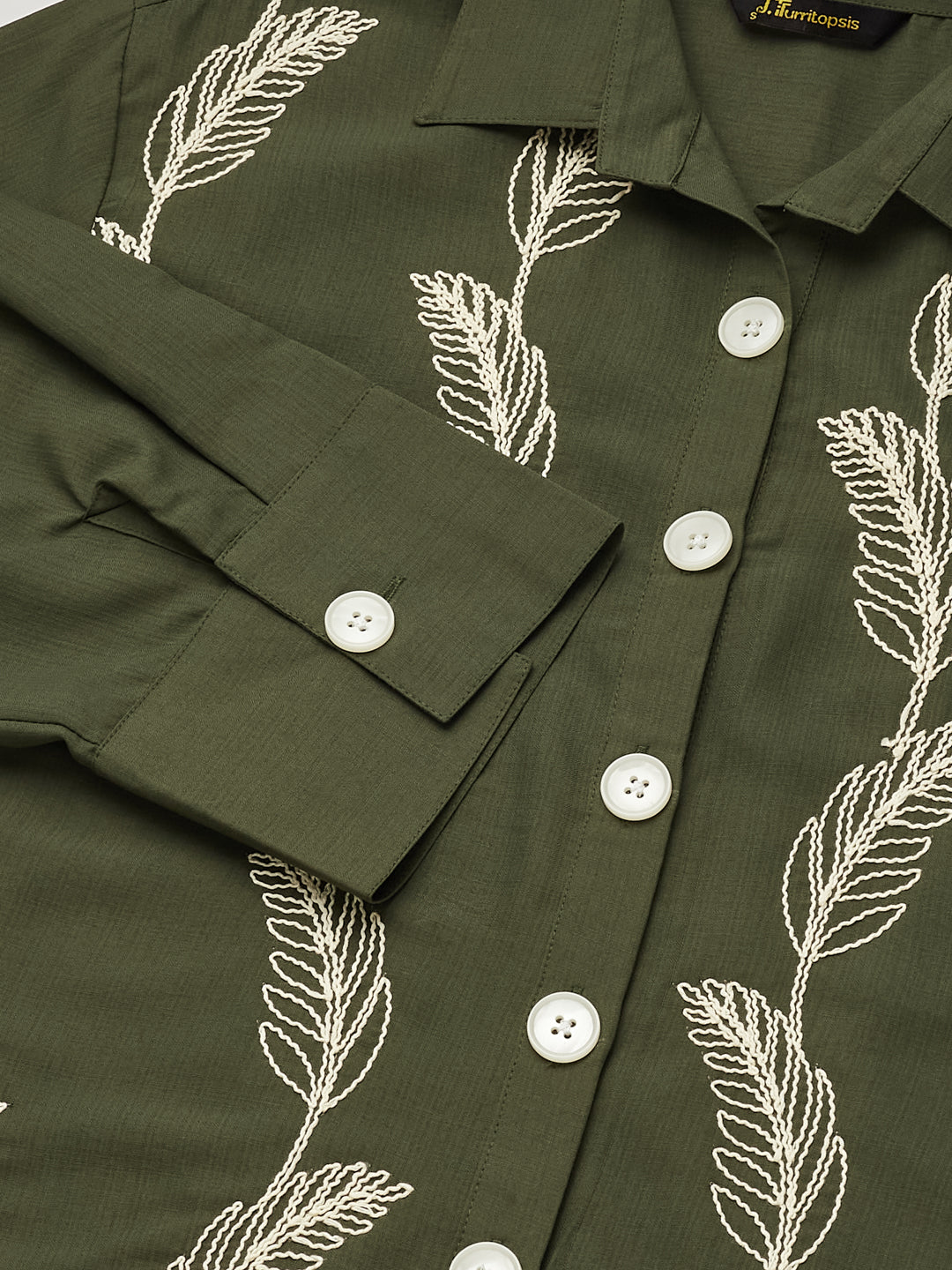 Olive Embroidered Viscose Blend Shirt for Women