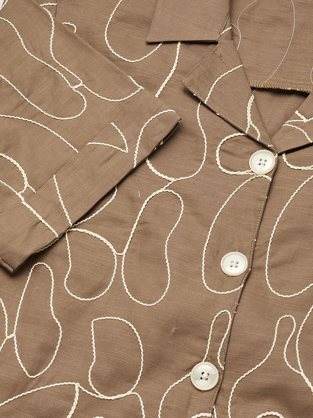 Brown Embroidered Rayon Shirt for Women | embroidered design slevve view