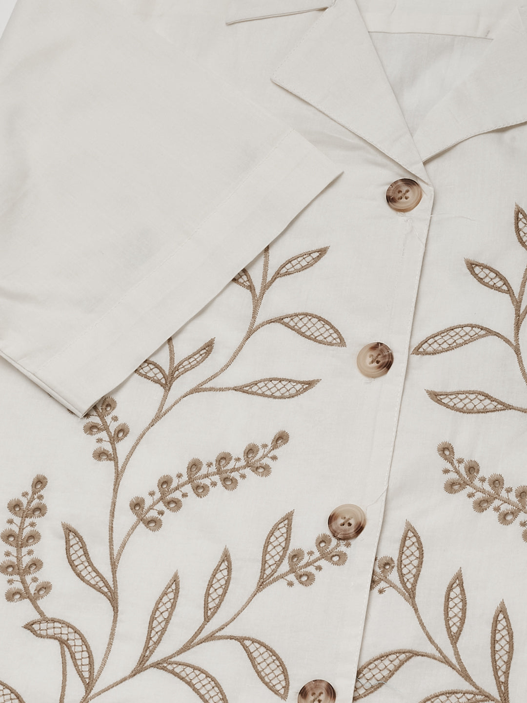 Off-White Embroidered Cotton Shirt for Women