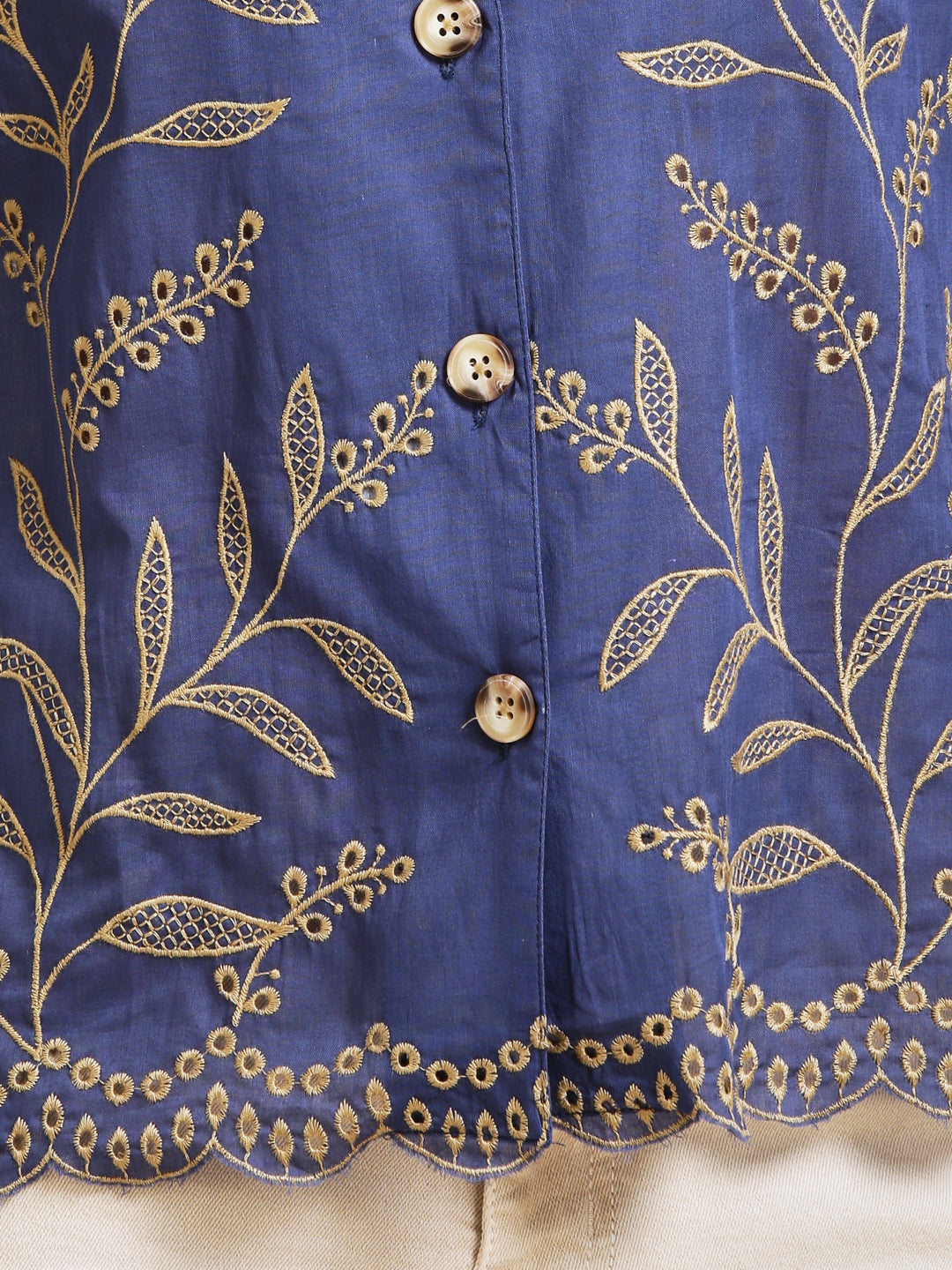 Royal Blue Embroidered Cotton Shirt for Women