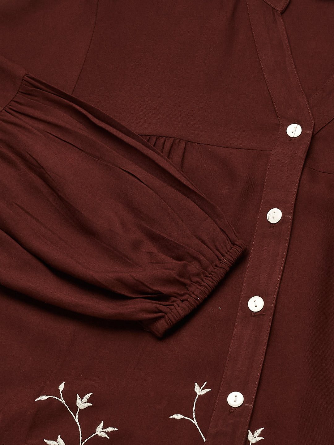 Coffee Embroidered Rayon Shirt for Women