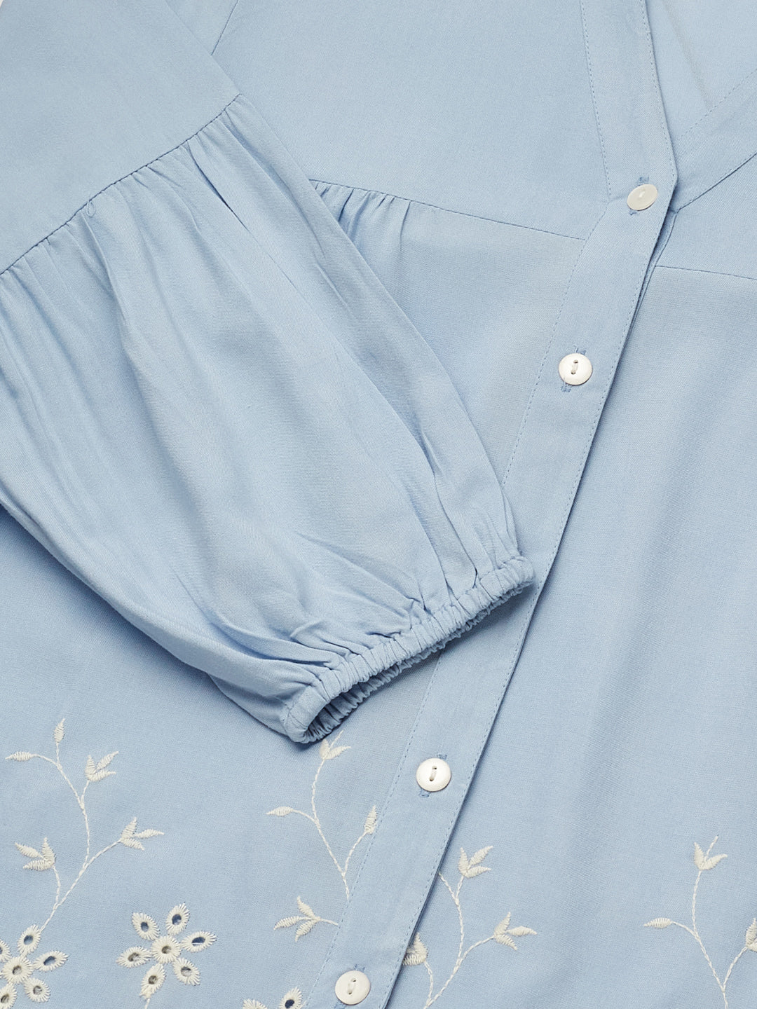 Sky Blue Embroidered Rayon Shirt for Women
