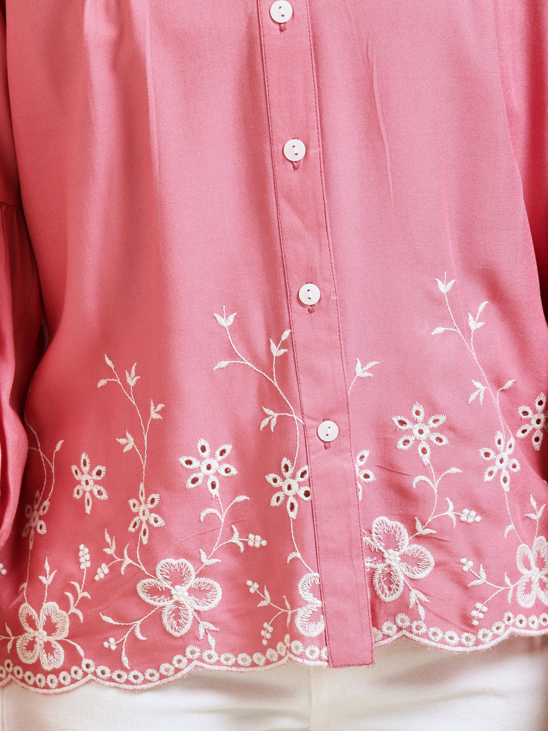 Pink Embroidered Rayon Shirt for Women