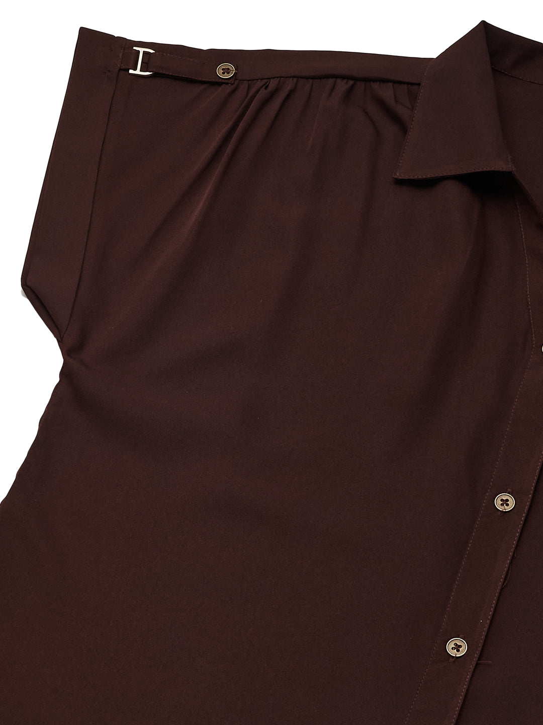 Coffee Embroidered Crepe Shirt for Women