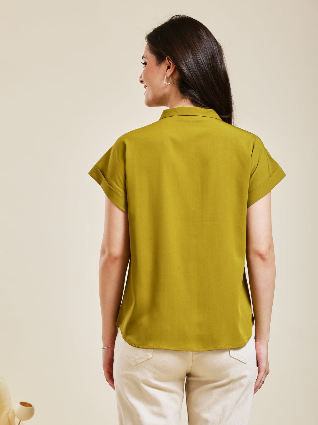 Olive Embroidered Crepe Shirt for Women