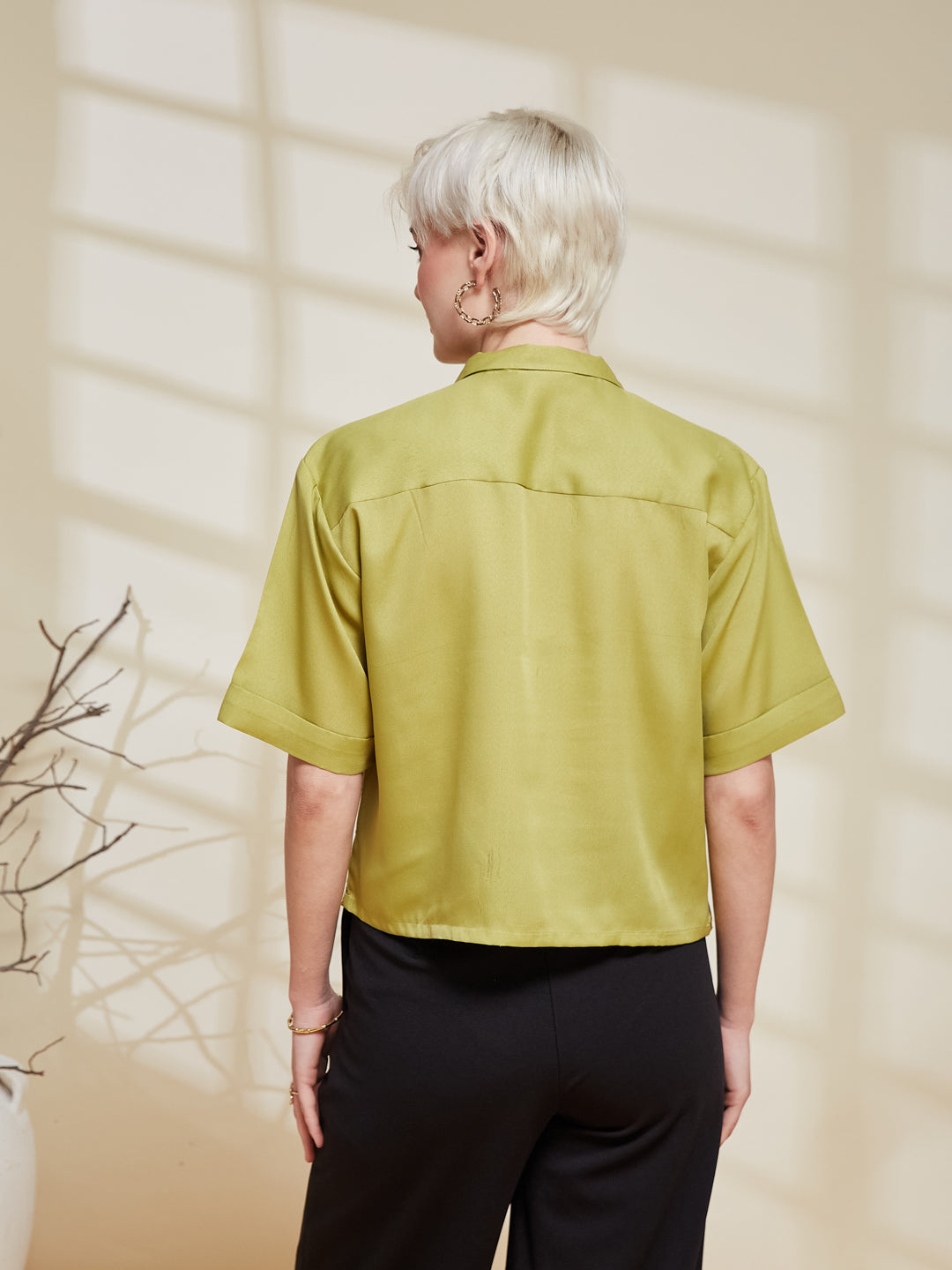 Neon Crepe Embroidered Regular Fit Shirt for Women | backside view