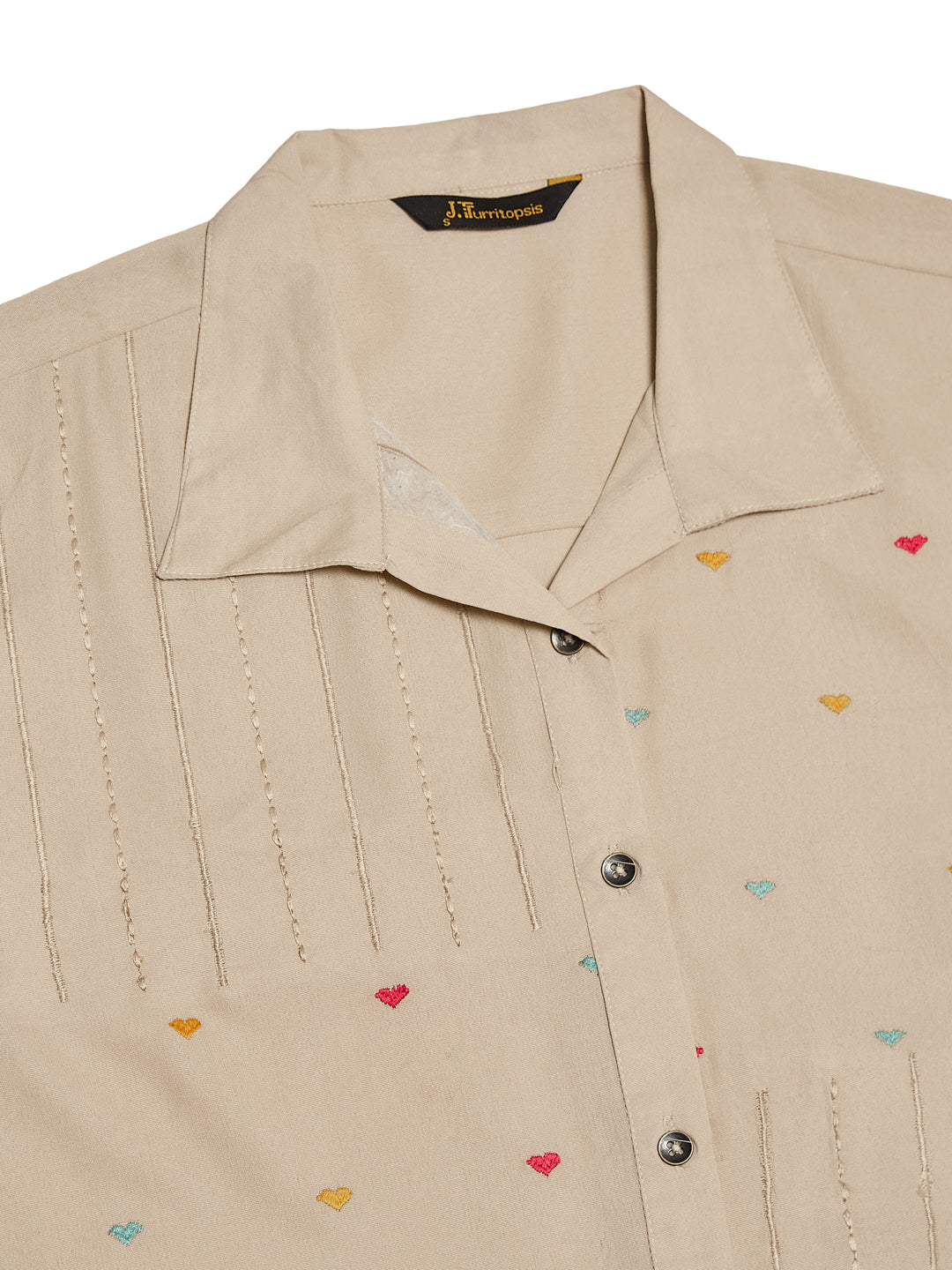 Cream Crepe Embroidered Regular Fit Shirt for Women | neckside design