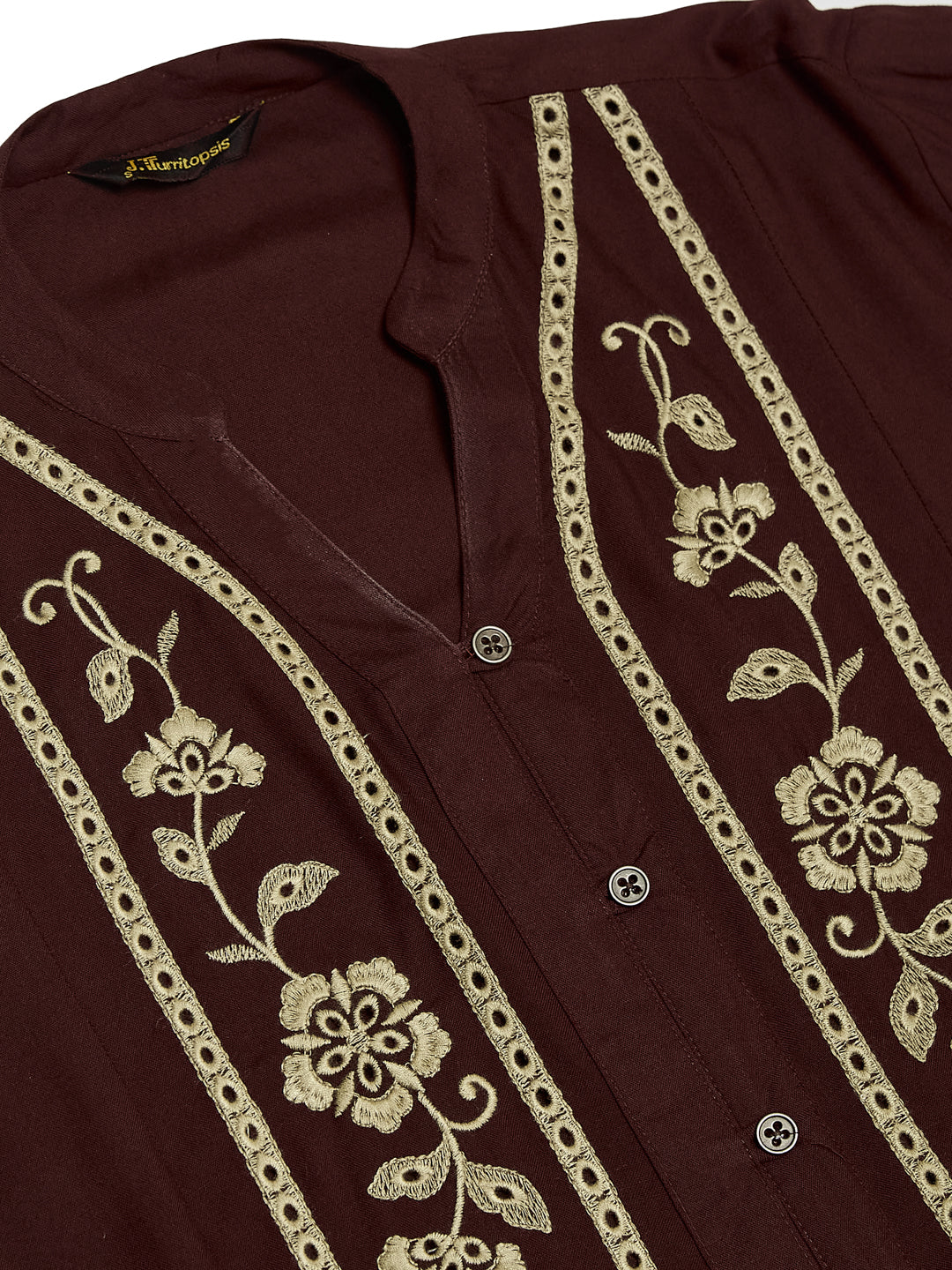 Coffee Rayon Embroidered Regular Fit Shirt for Women | embroidered desine view