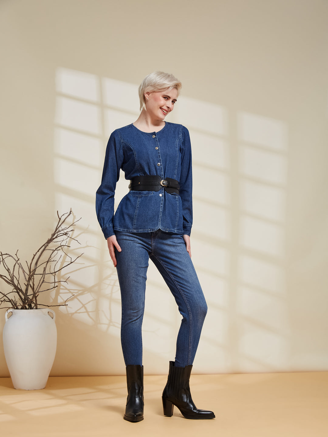 Blue Denim Button-Down Stylish Shirt for Women
