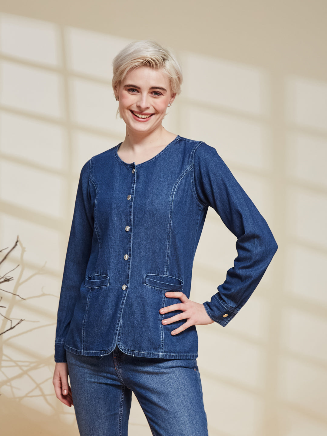 Blue Denim Button-Down Stylish Shirt for Women