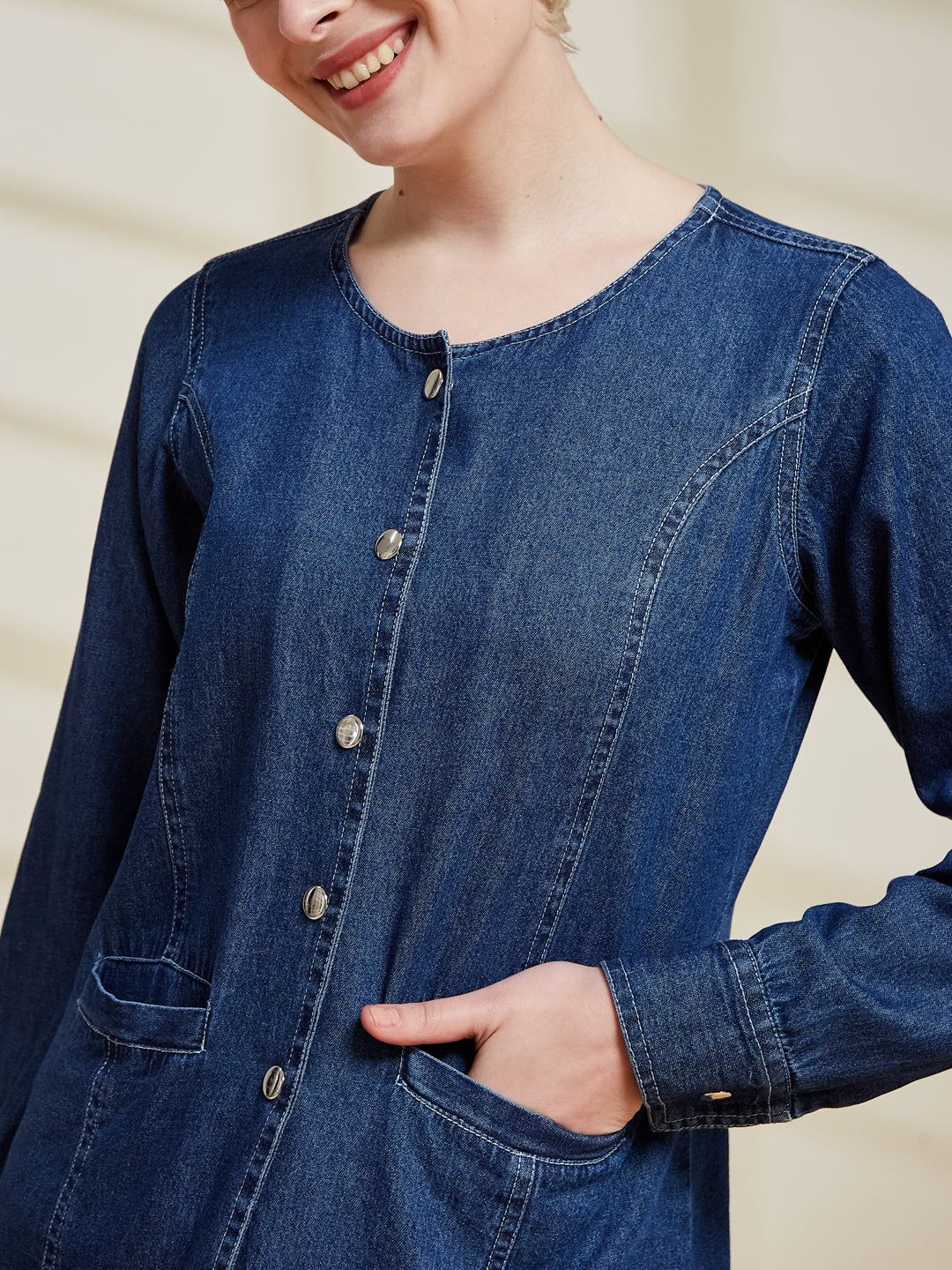 Blue Denim Button-Down Stylish Shirt for Women