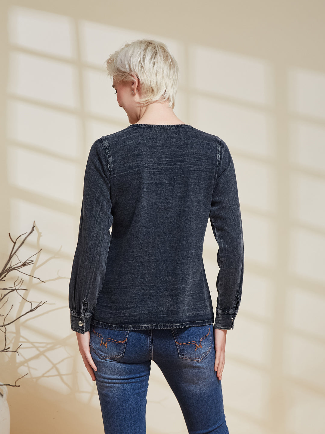 Charcoal Denim Button-Down Stylish Shirt for Women