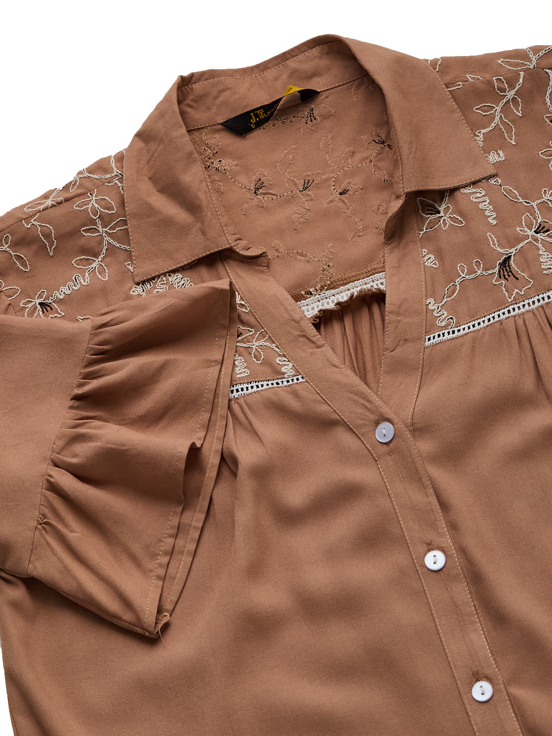 Beige Rayon Embroidered Shirt for Women
