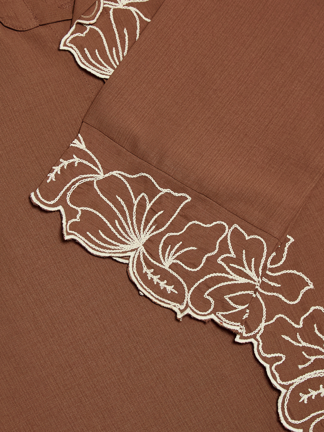 Caramel Viscose Embroidered Regular Fit Shirt for Women | Women Embroidered Shirt | slevee view