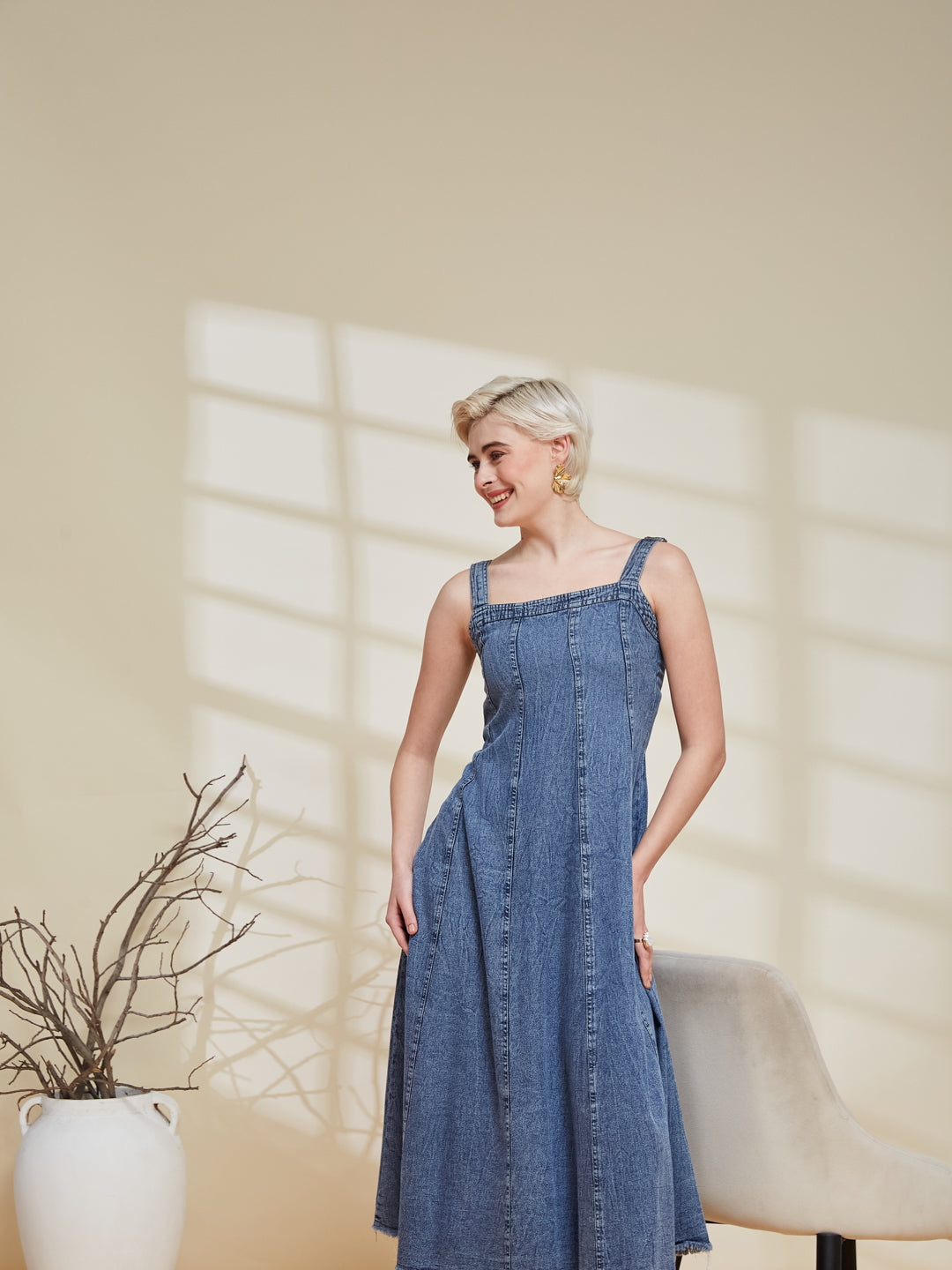 Blue Denim Overall Slip Dress for women
