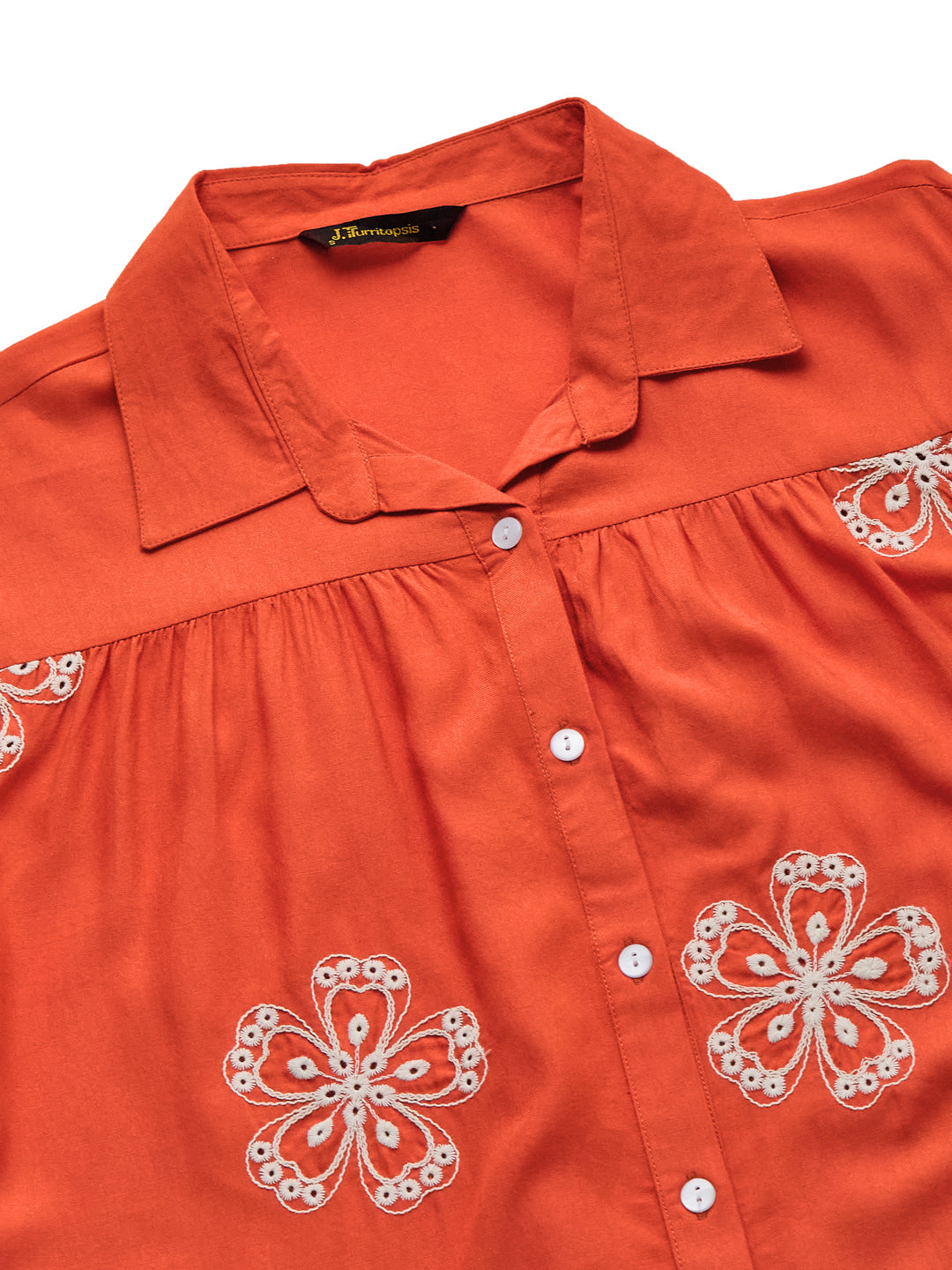 Orange Rayon Embroidered Regular Fit Women’s Shirt