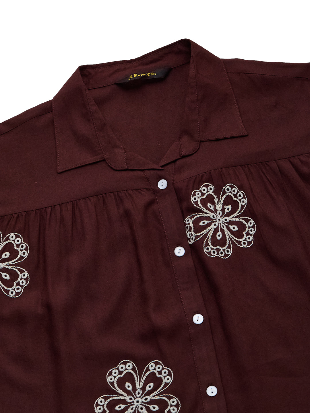Coffee Rayon Embroidered Regular Fit Women’s Shirt