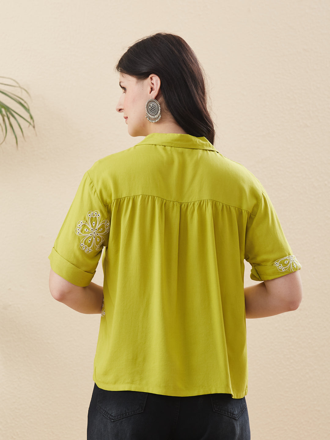 Neon Rayon Embroidered Regular Fit Women’s Shirt