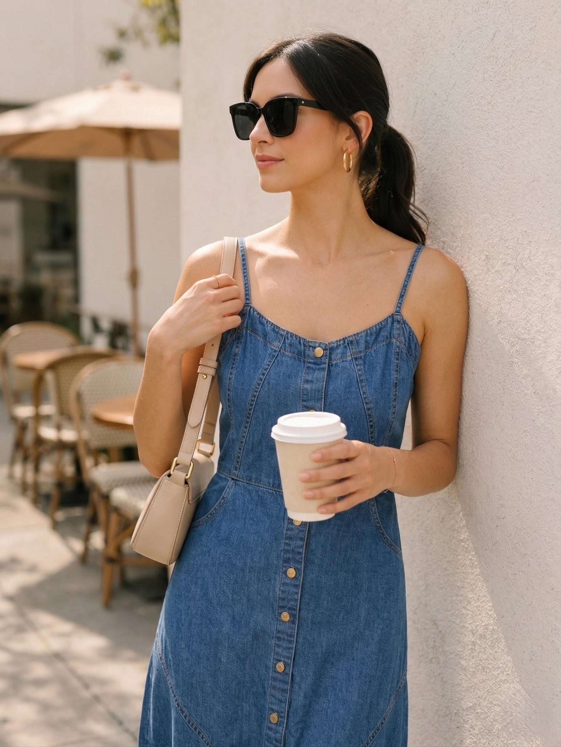 Denim Blue Fit and Flare Maxi Dress for women