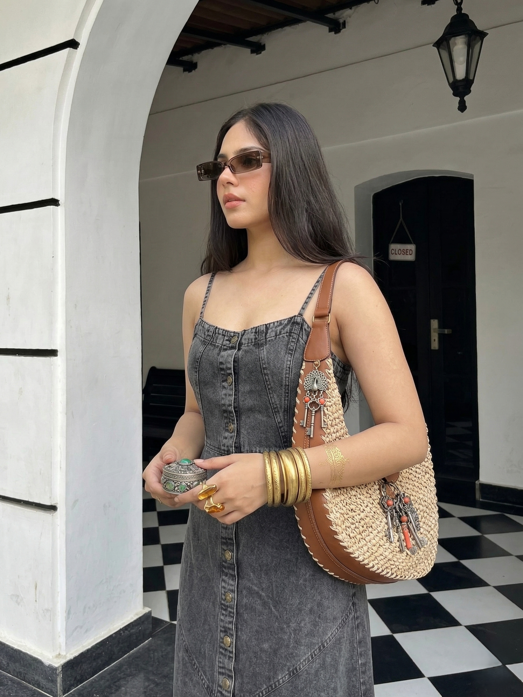 Black Denim Button Down Flared Maxi Dress for Women