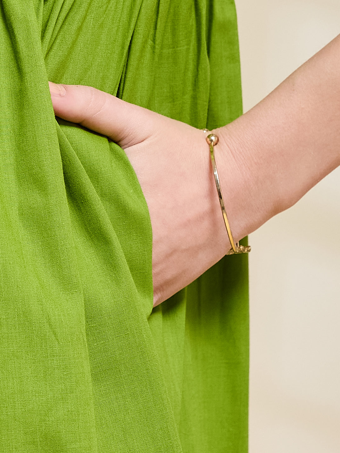 Styli Green Cotton Regular Fit Self-Pattern Midi Dress