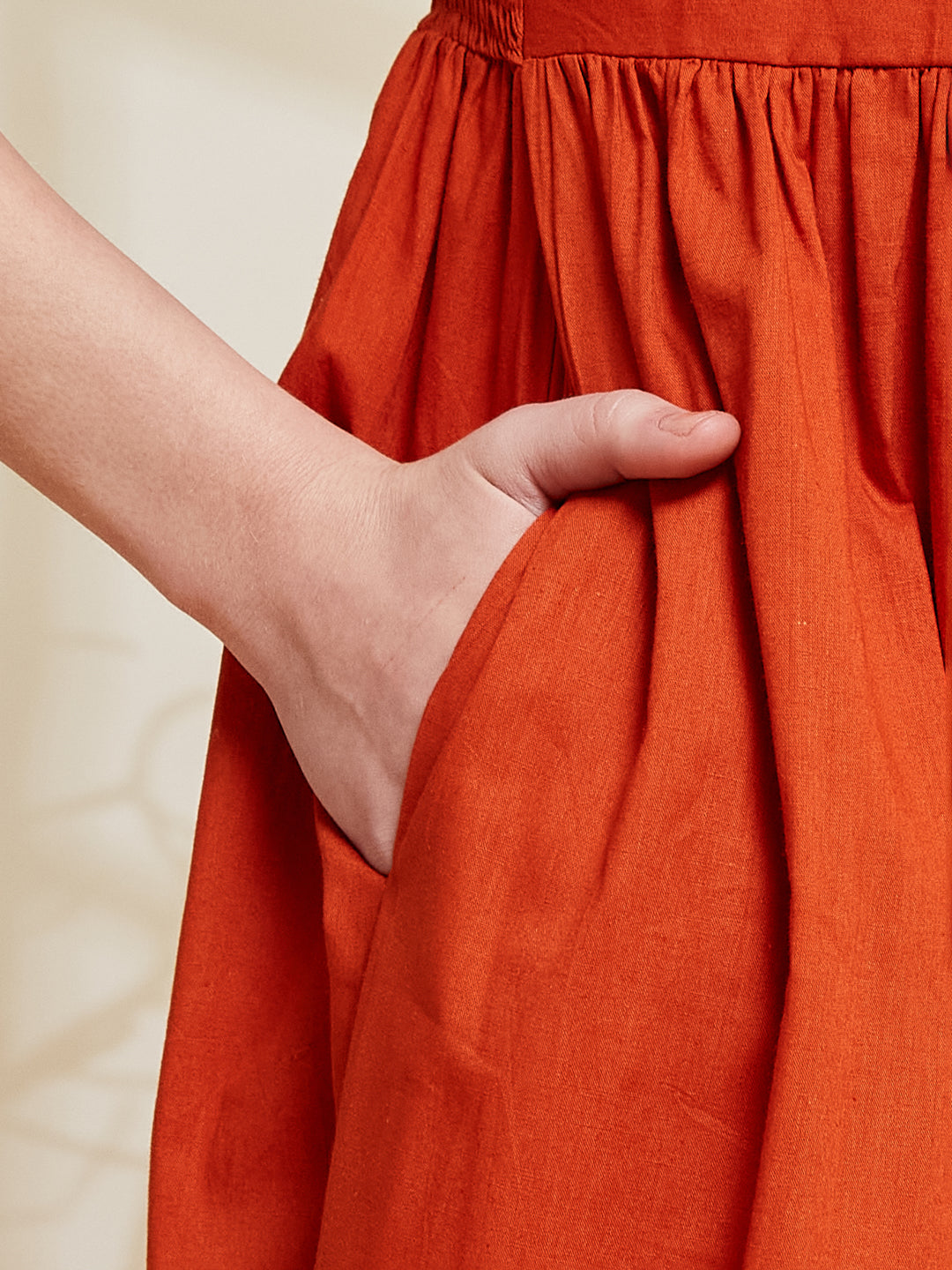 Women Self Pattern Orange Cotton Summer Dress