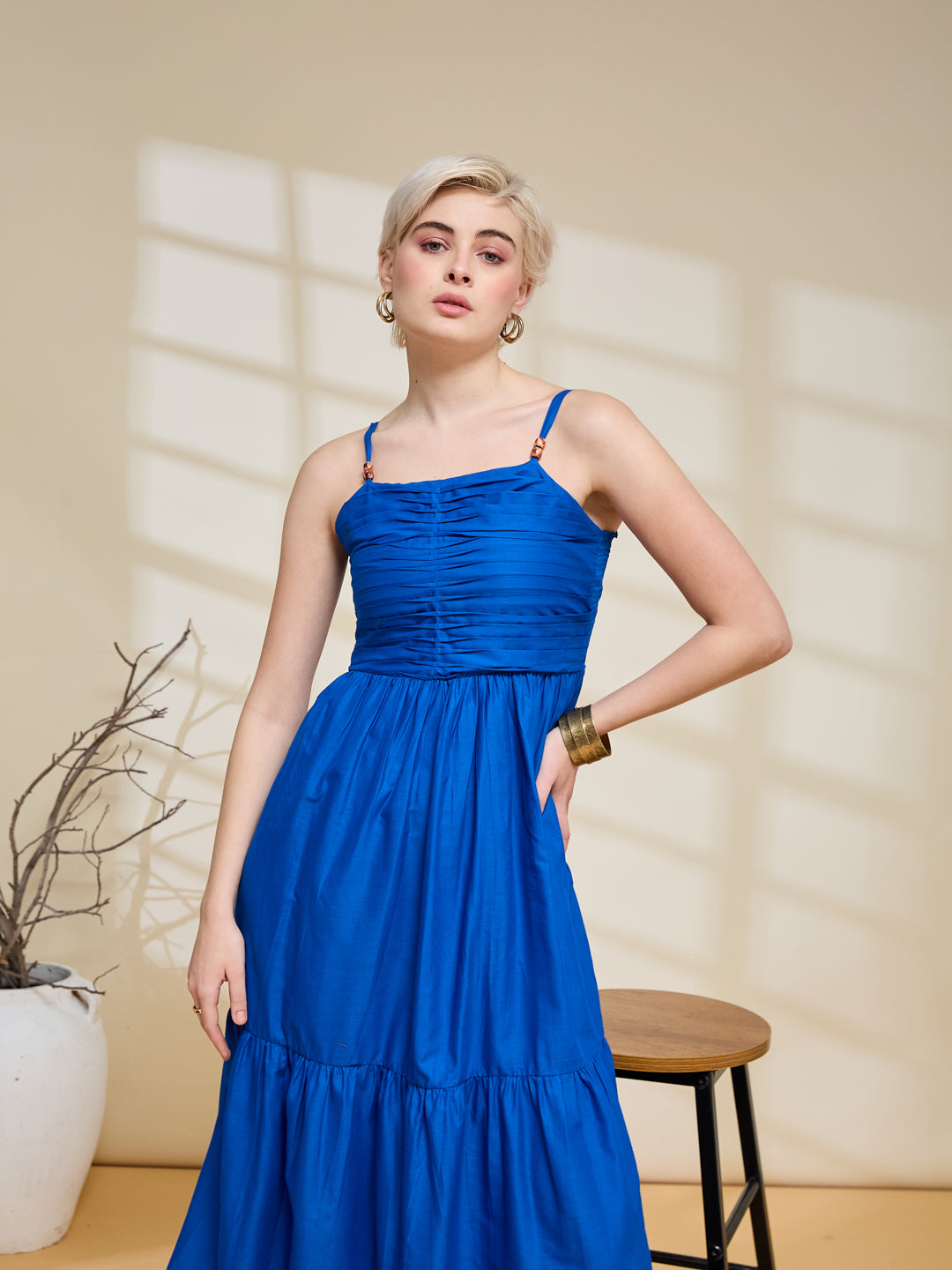 Royal Blue Midi Summer Dress for Women
