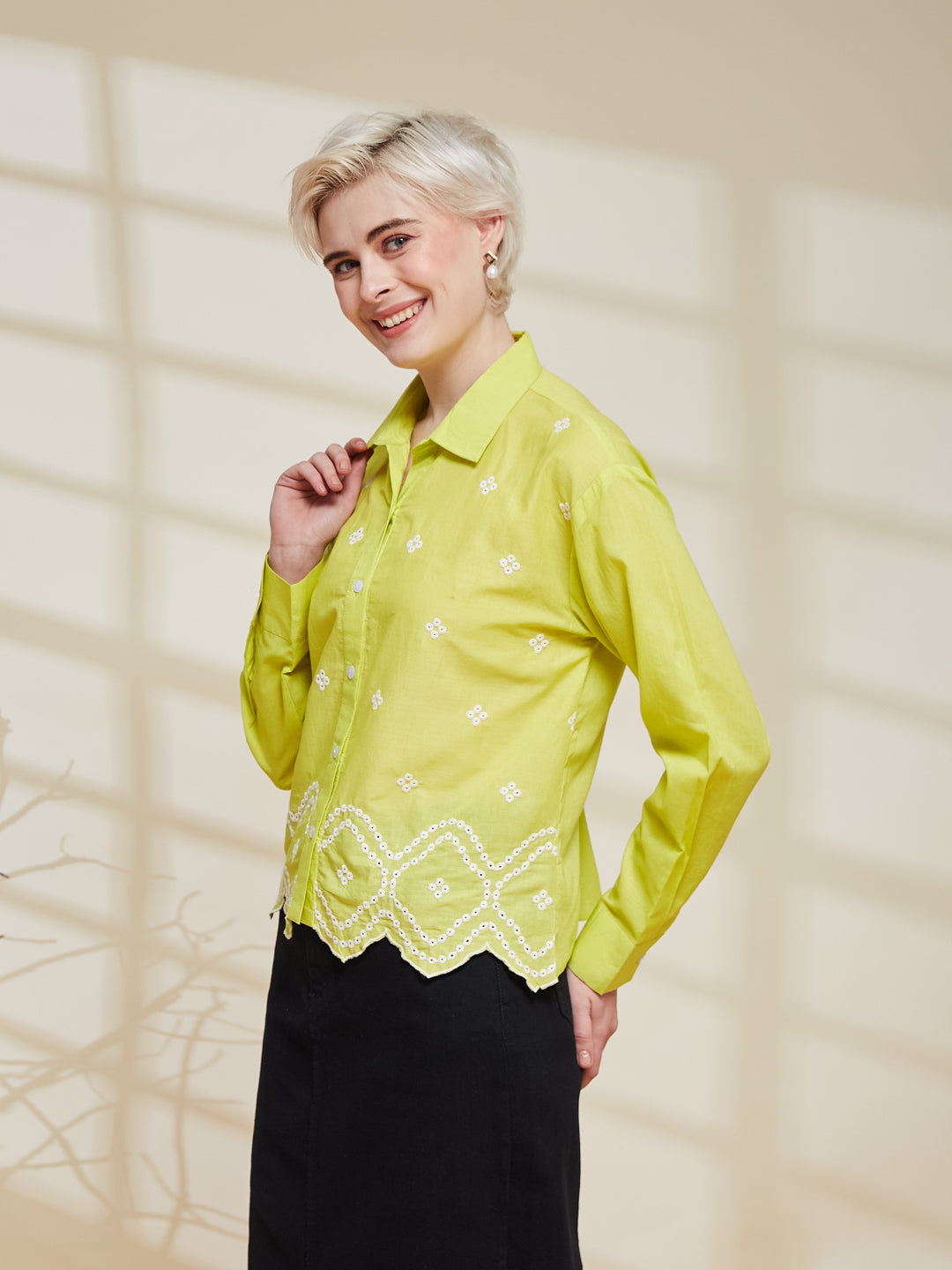 Women's Neon Cotton Embroidered Shirt
