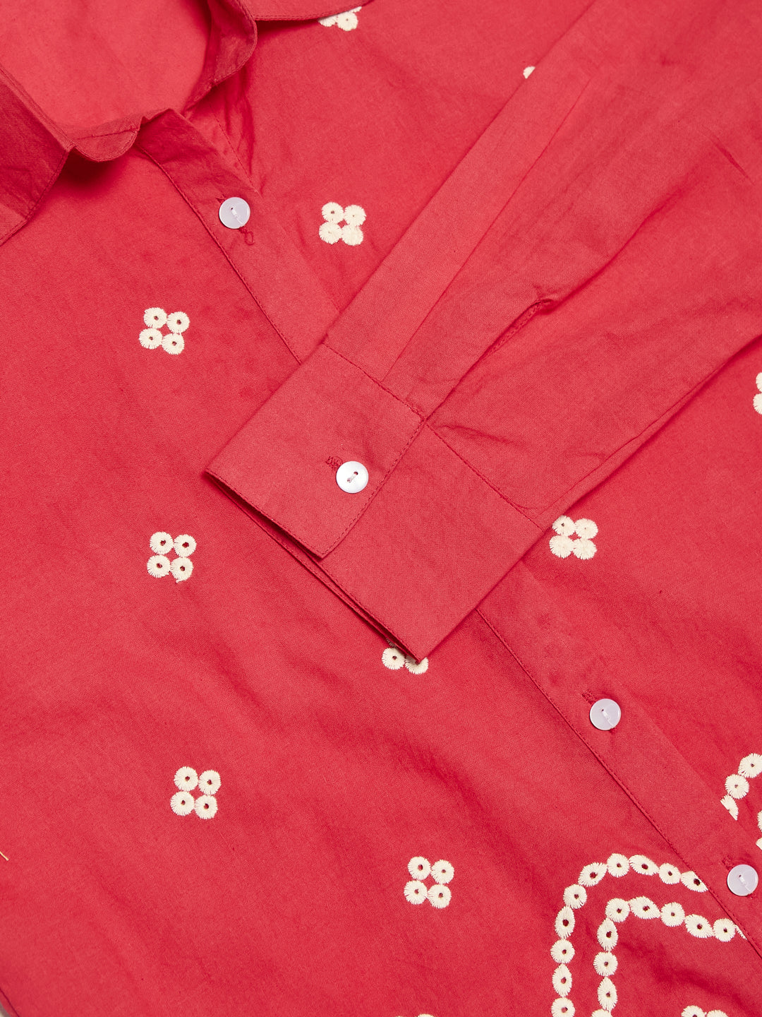 Pink Embroidered Cotton Shirt for Women