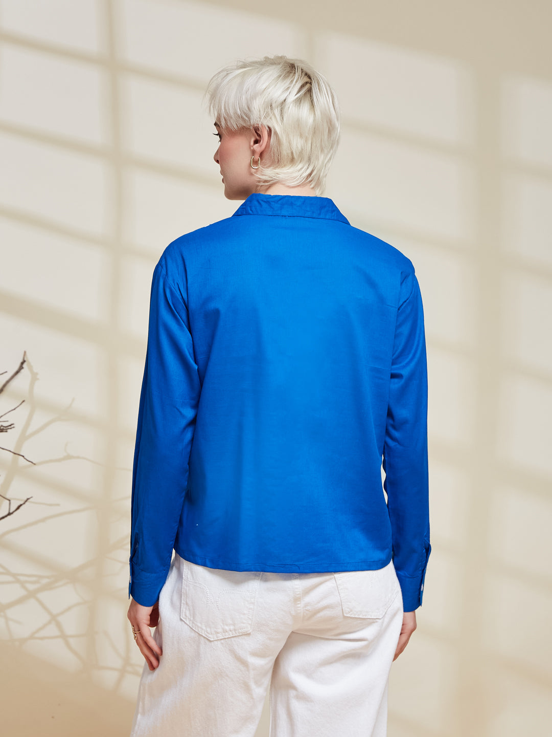 Women’s Trendy Blue Cotton Embroidered Shirt