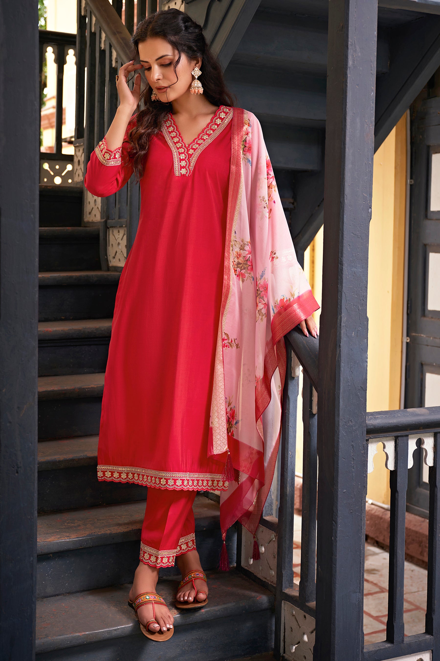 Rani Embroidered Chanderi Viscose Straight Suit With Dupatta