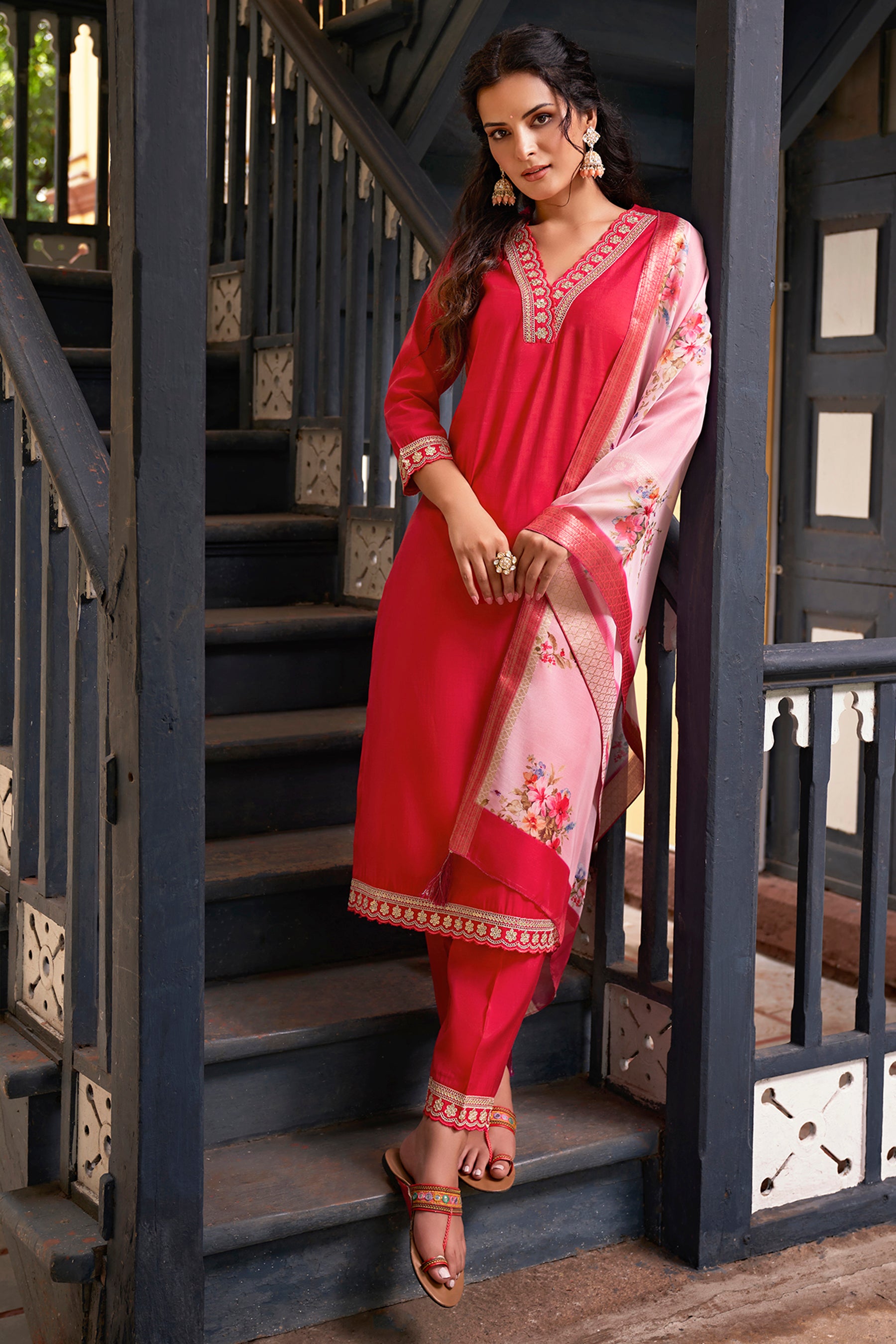 Rani Embroidered Chanderi Viscose Straight Suit With Dupatta