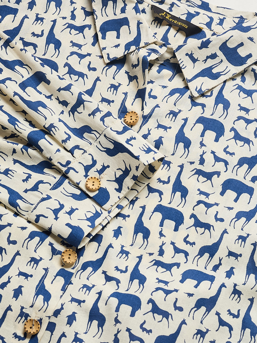 Royal Blue Cotton Print Casual Shirt for Women