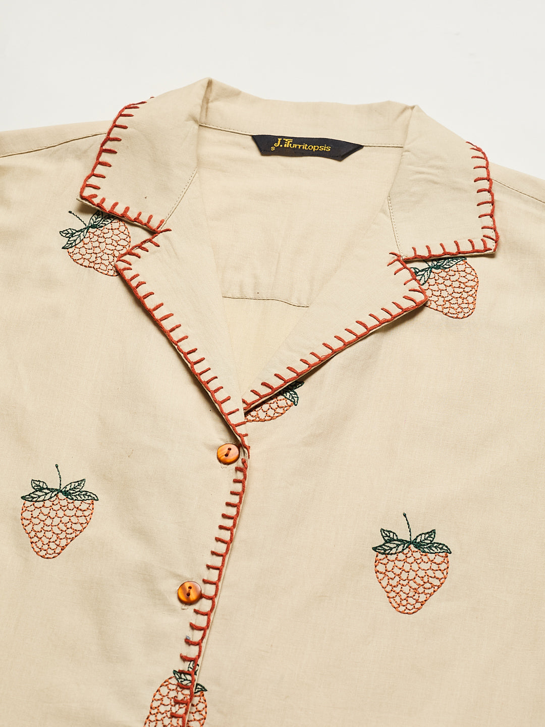 Women’s Cream Cotton Strawberry Print Casual Shirt