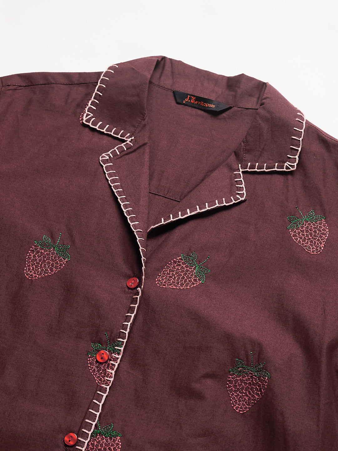 Coffee Cotton Printed Summer Shirt with Short Sleeves For Women