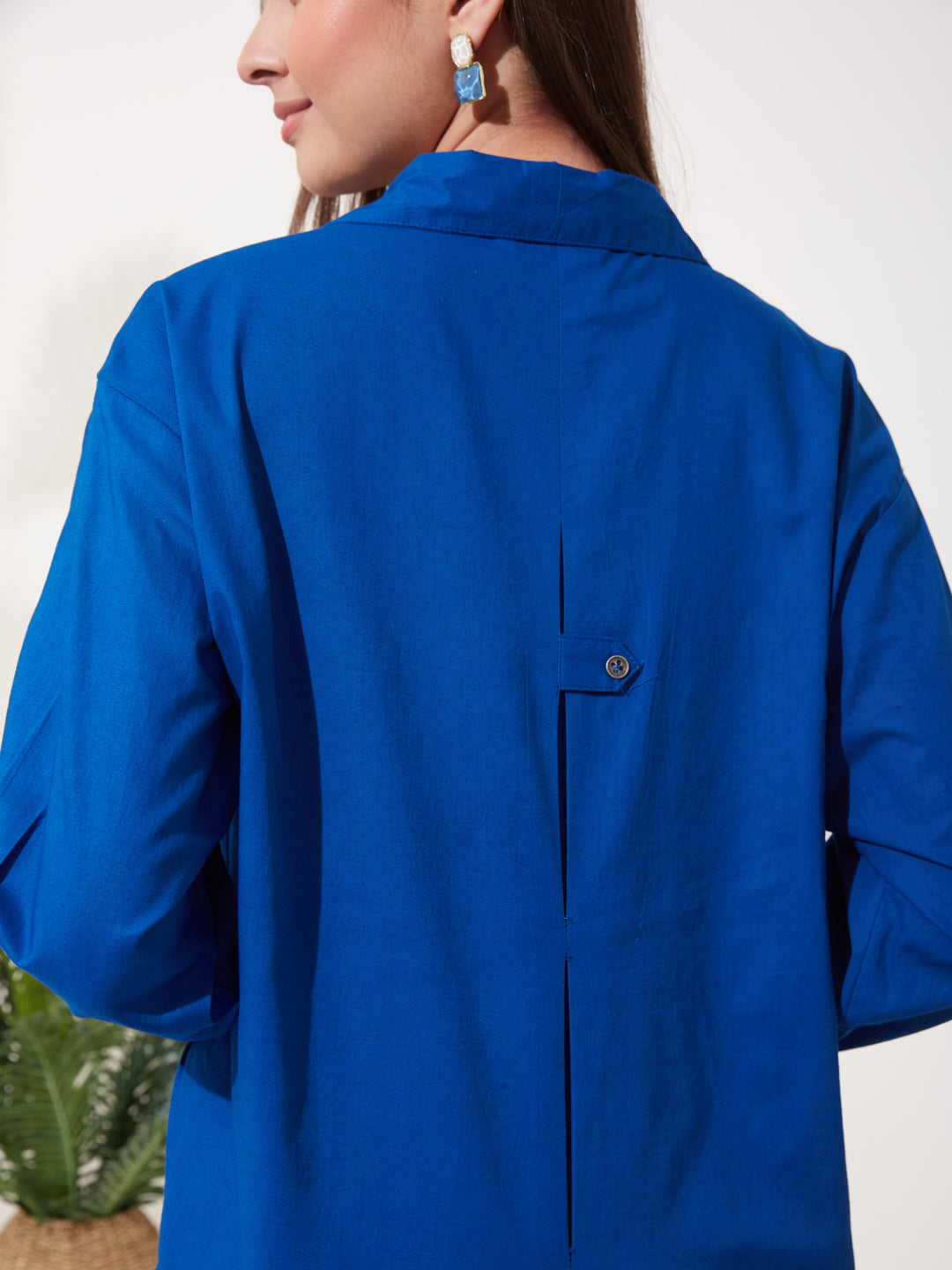 Royal Blue Cotton Relaxed Fit Casual Shirt for Women