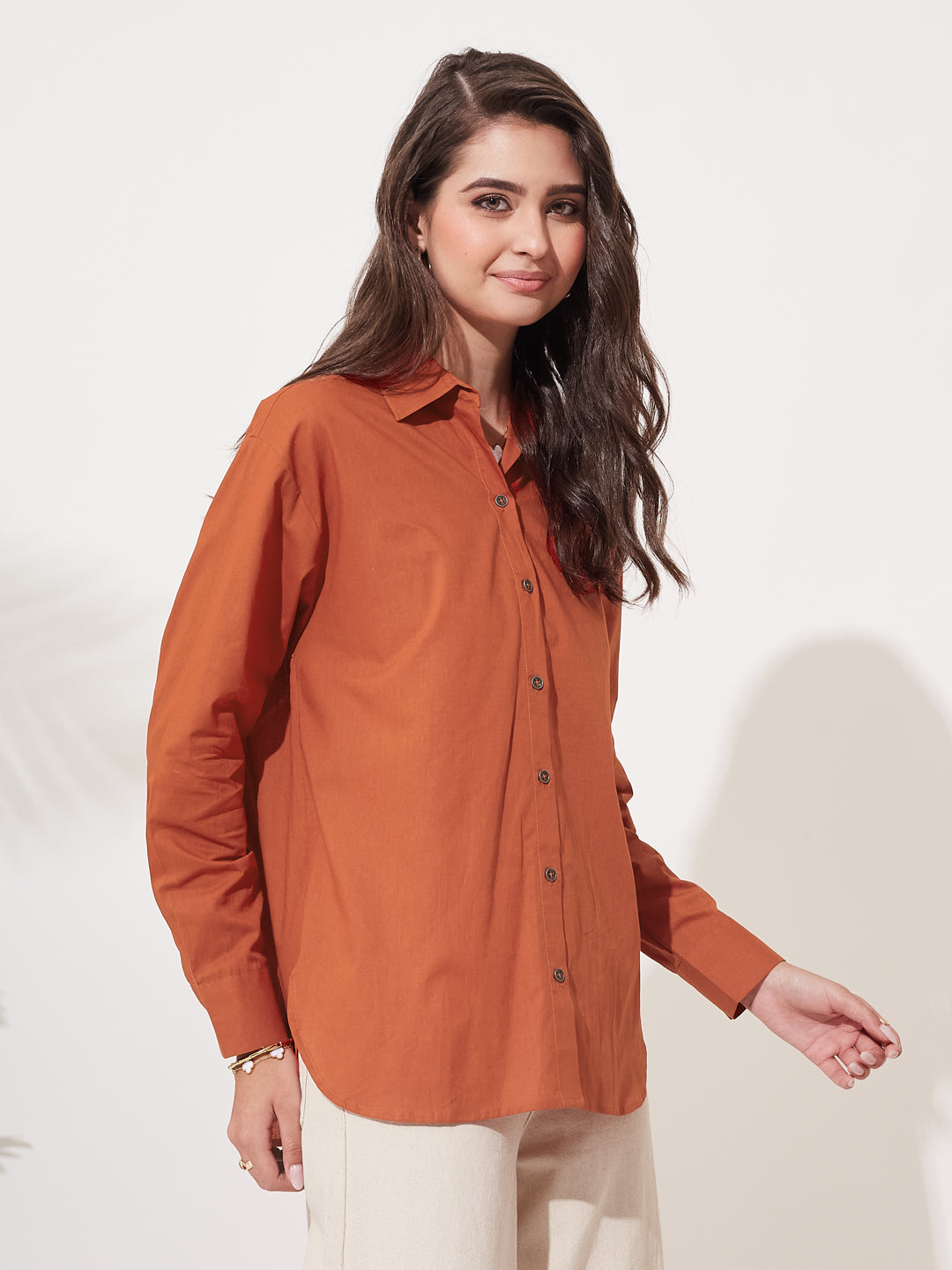 Women’s Solid Orange Cotton Everyday Formal Shirt