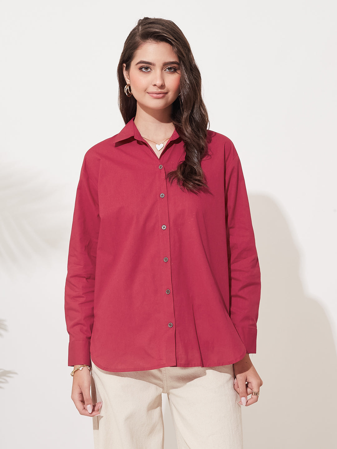 Red Cotton Button-Down Office & Casual Wear Shirt