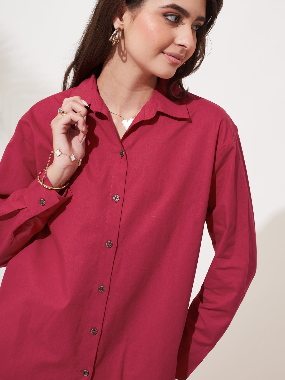 Red Cotton Button-Down Office & Casual Wear Shirt