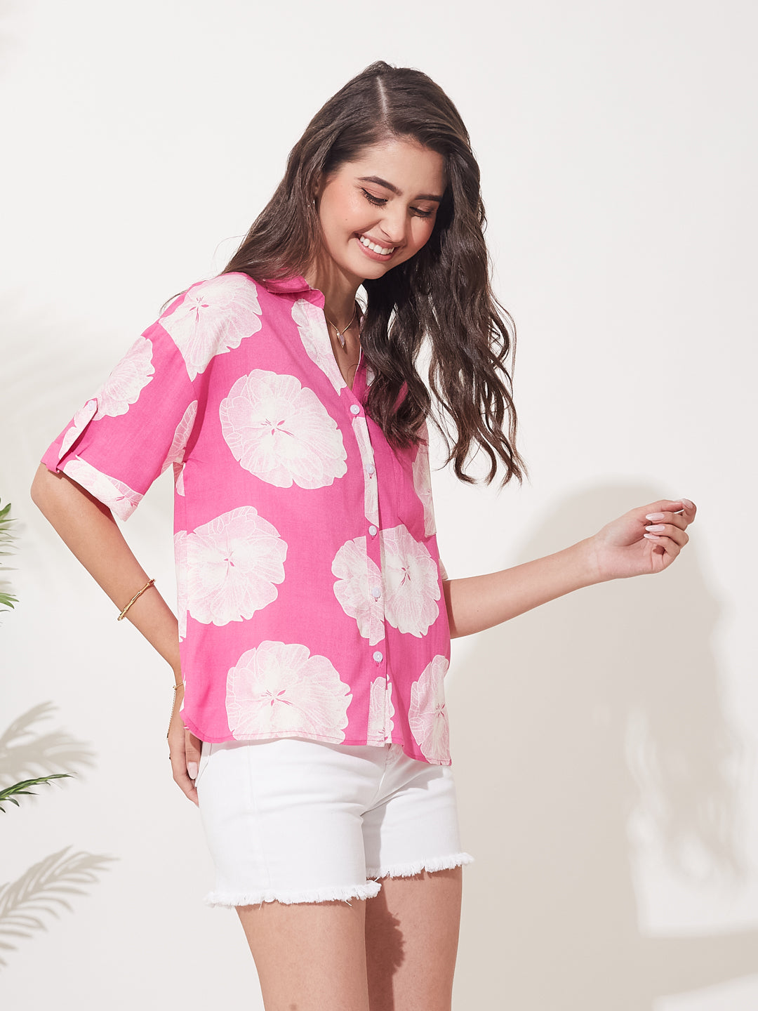 Pink Floral Summer Shirt for Women
