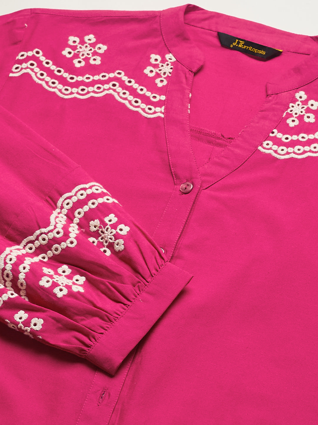 Pink Cotton Embroidered Casual Chic Shirt For Women