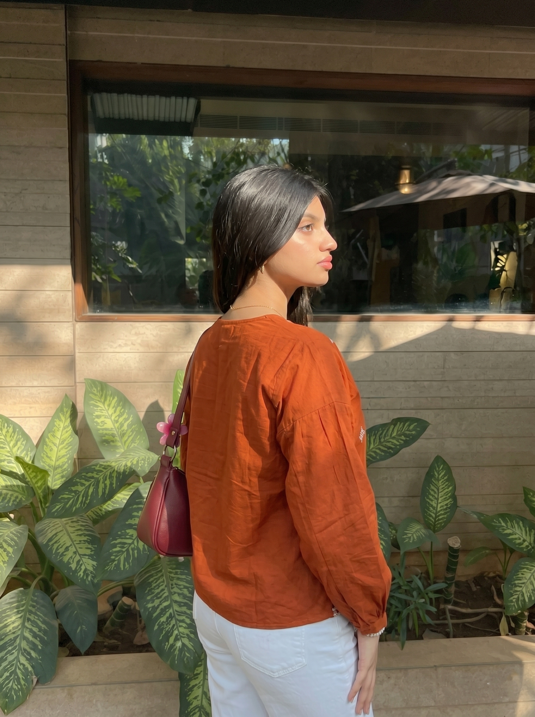 Orange Cotton Embroidered Everyday Wear Shirt For Women