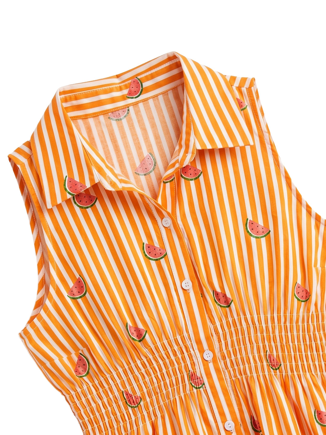 Women’s Orange Cotton Striped Watermelon Print Sleeveless Shirt
