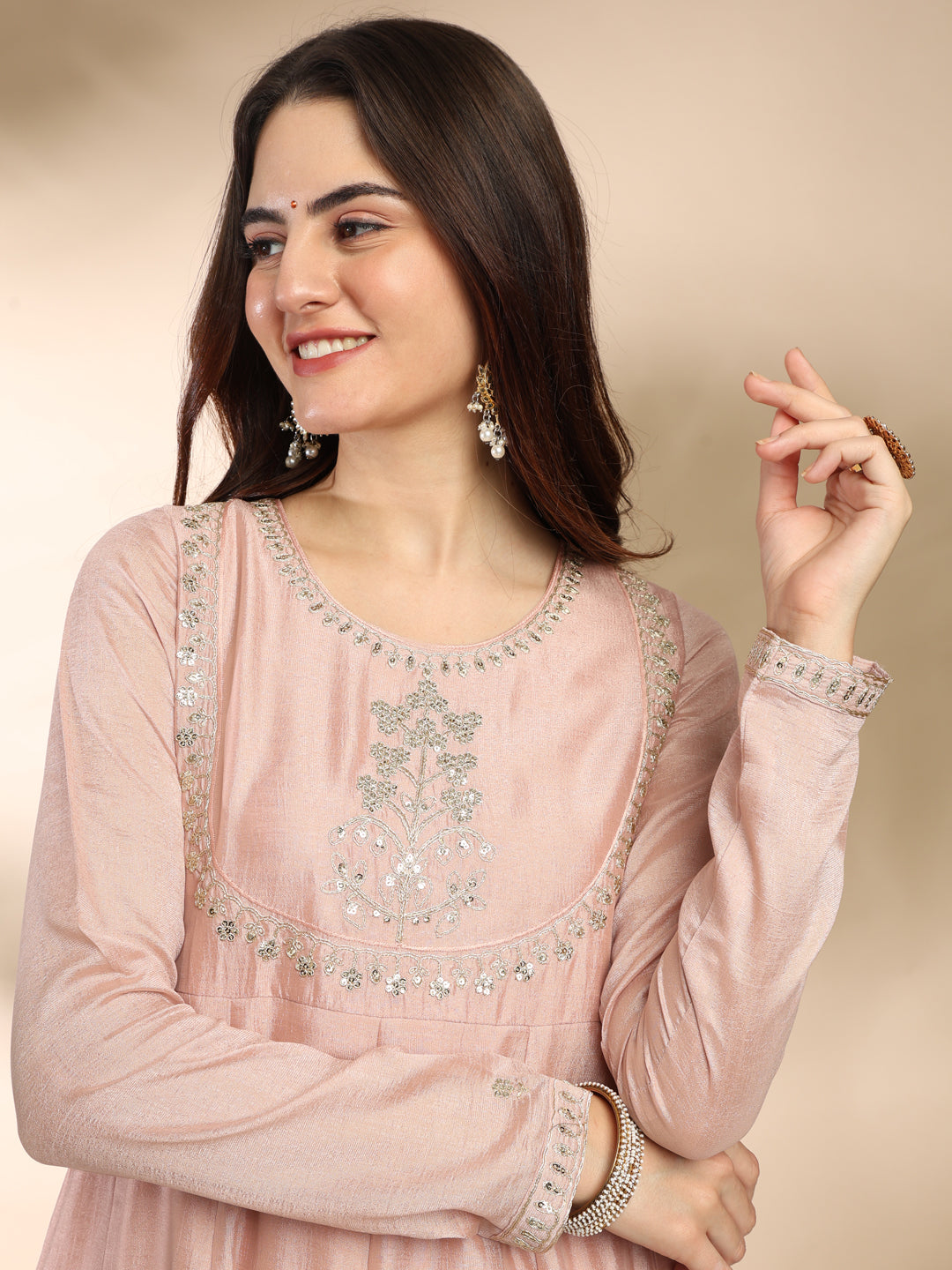 Rose Pink Embroidered Silk Anarkali Kurta With Dupatta Set