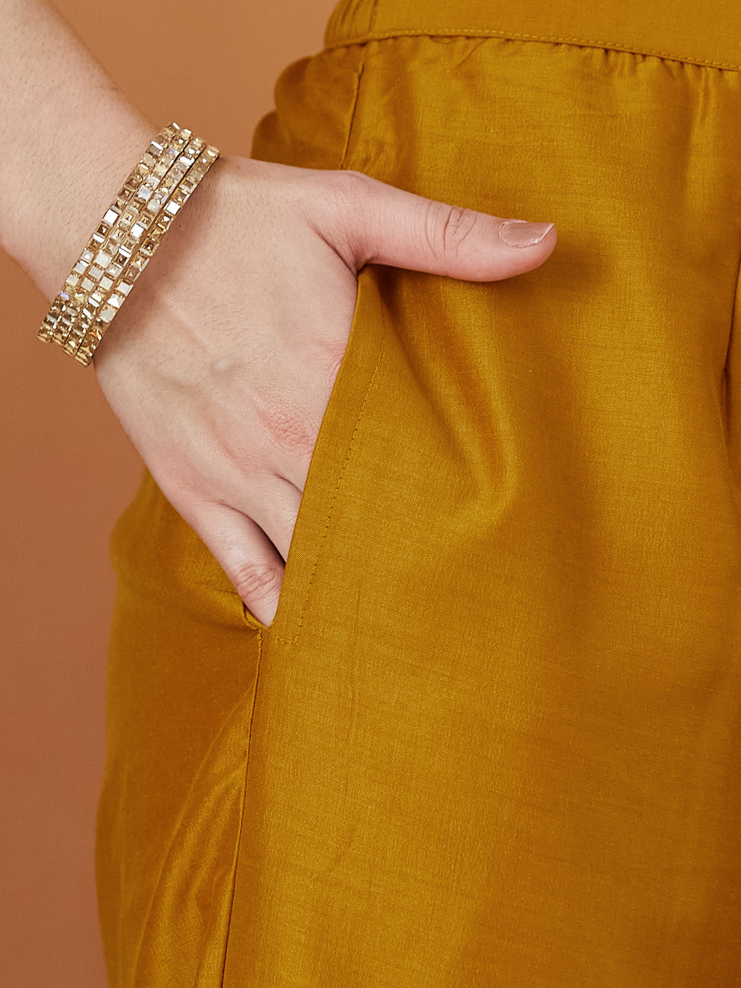 Mustard Embroidered Chinon kurta Set with Dupatta