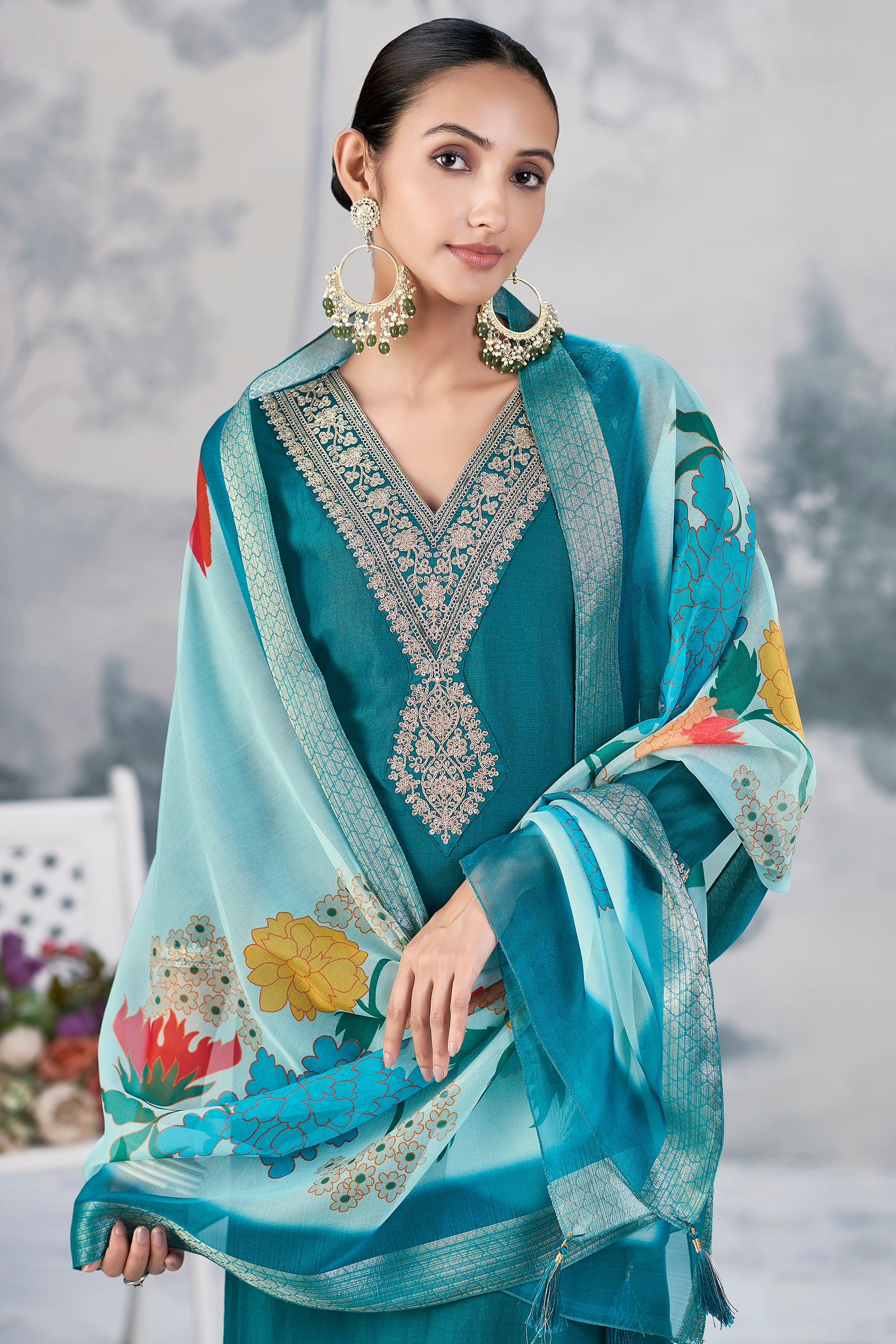 Rama Chinon embroidered Straight kurta Set